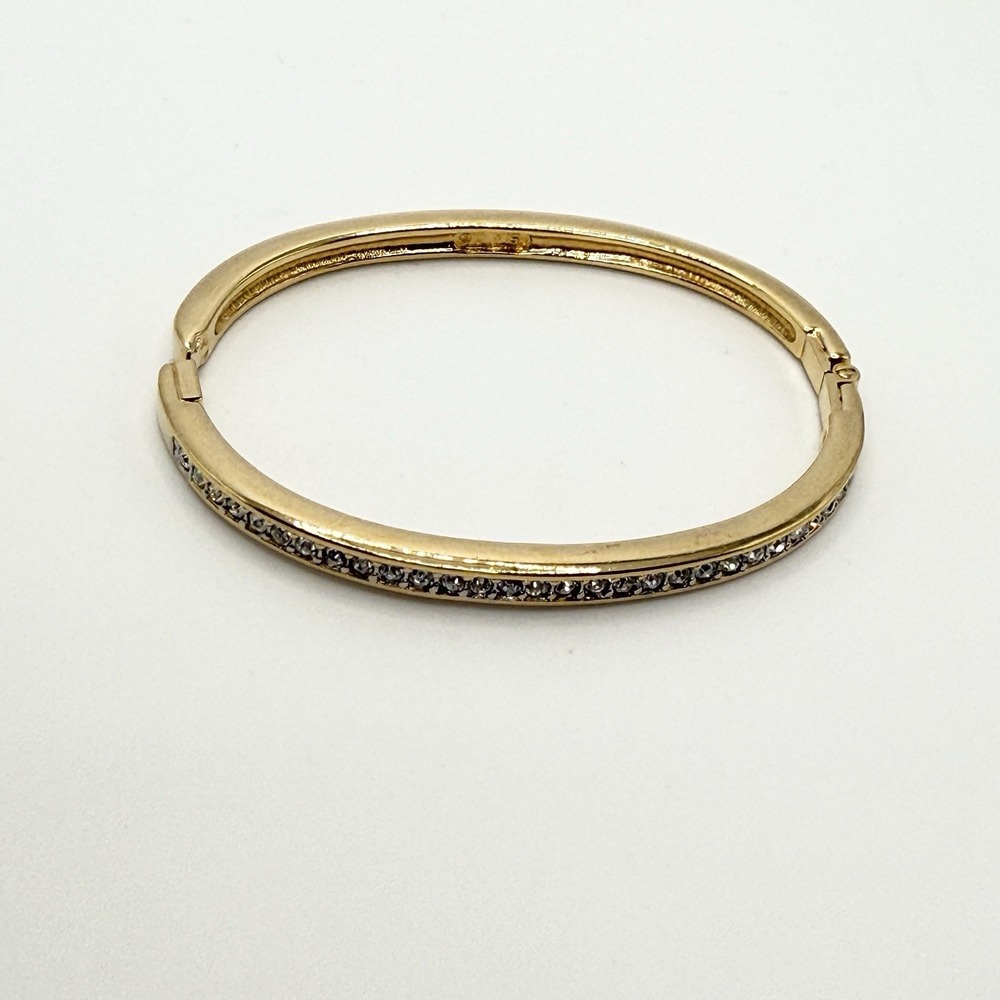Vintage SWAROVSKI S.A.L. Gold Tone Crystal Rhinestone Oval Hinged Bracelet